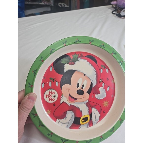 Disney Christmas Dinner Plate Mickey Mouse 8 Inch Bamboo Plastic Tableware Ho Ho - Picture 4 of 4
